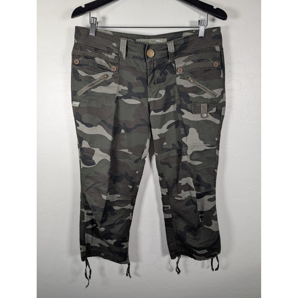 Zana Di Capri Pants Juniors 11 Green Camo Cargo Drawstring Pockets Lightweight